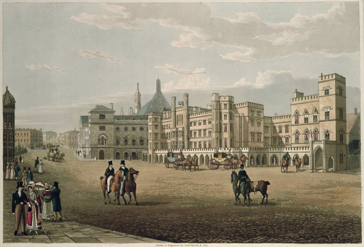Widok na Izbę Lordów i Gmin, od strony Starego Pałacu, wyd. 1821 przez Colnaghi und Co. (akwatinta) autorstwa Robert the Elder and Younger Havell