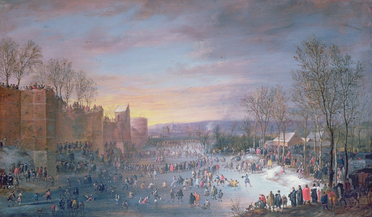 Łyżwiarstwo na Stadtgraben w Brukseli, 1649 (panel) autorstwa Robert van den Hoecke