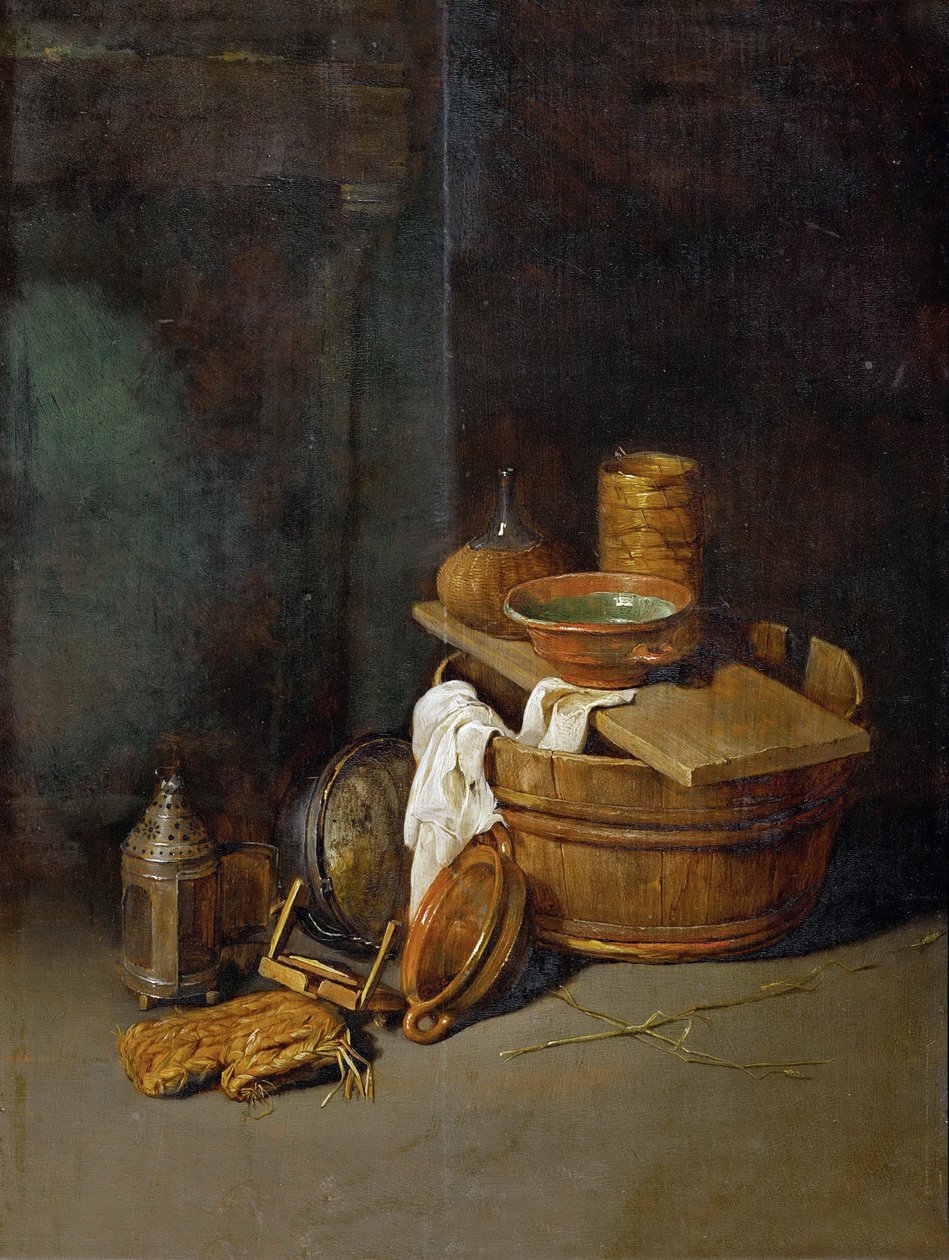 Nature morte avec des ustensiles de cuisine - Martwa natura z przyborami domowymi, autorstwa Hoecke, Roberta van den (1622-1668). Olej na drewnie autorstwa Robert van den Hoecke