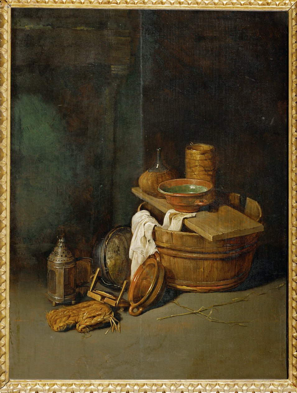 Martwa natura z przyborami domowymi (malarstwo na drewnie dębowym) autorstwa Robert van den Hoecke