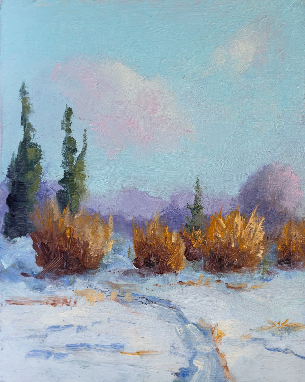 Prairie Rain, 2023 (olej na panelu) autorstwa Roberta Murray