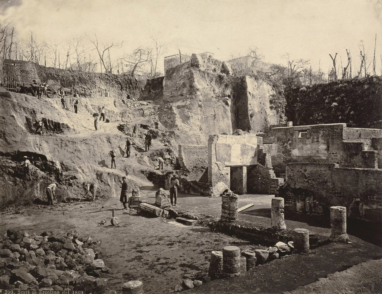 Wykopaliska archeologiczne w Herkulanum, 1869 autorstwa Roberto Rive