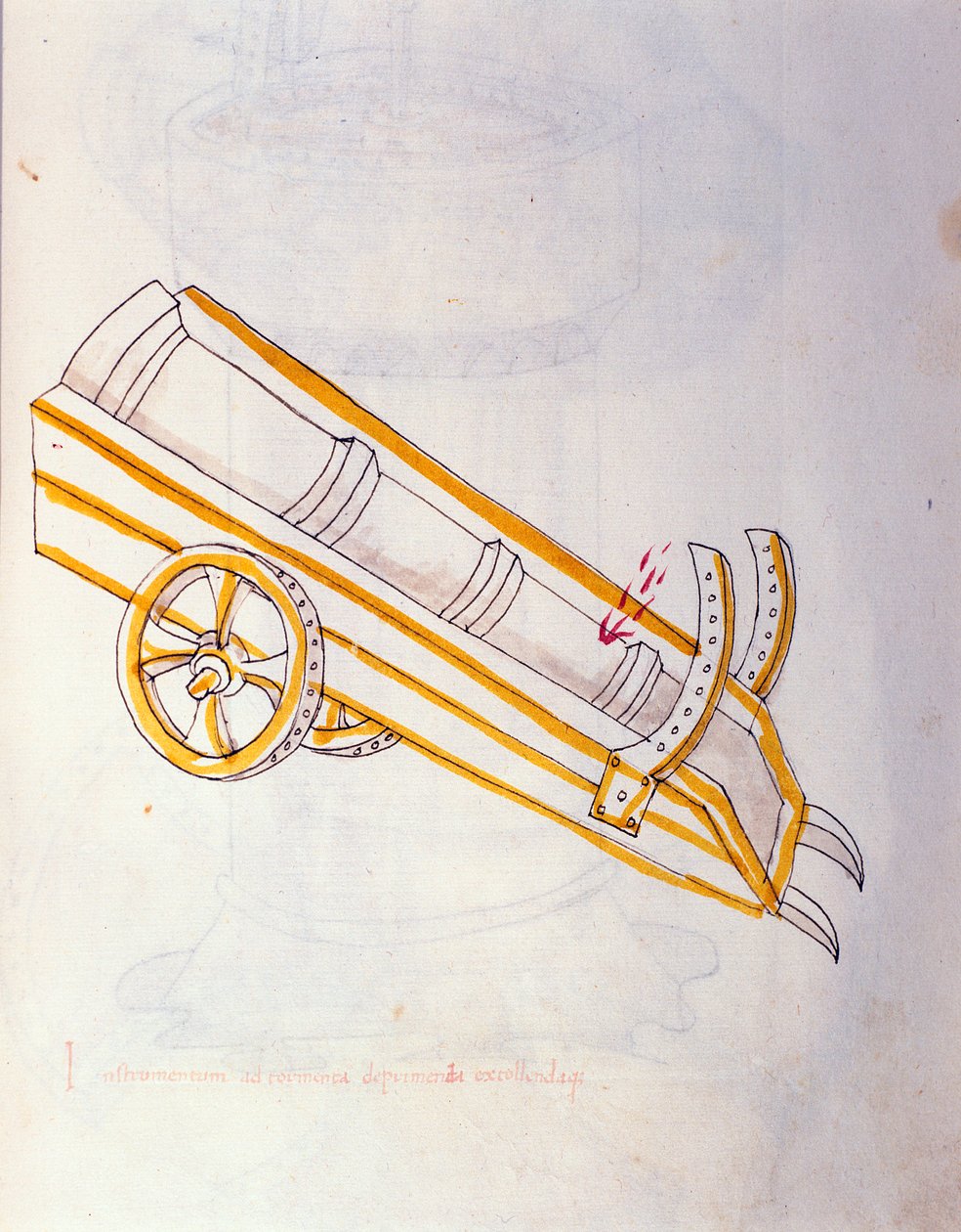 Sztuka wojny: nauka o maszynach wojskowych. Canon pozuje na zegarku, ilustracja z „De re militari” inżyniera Roberto Valturio (1405-1483?) autorstwa Roberto Valturio