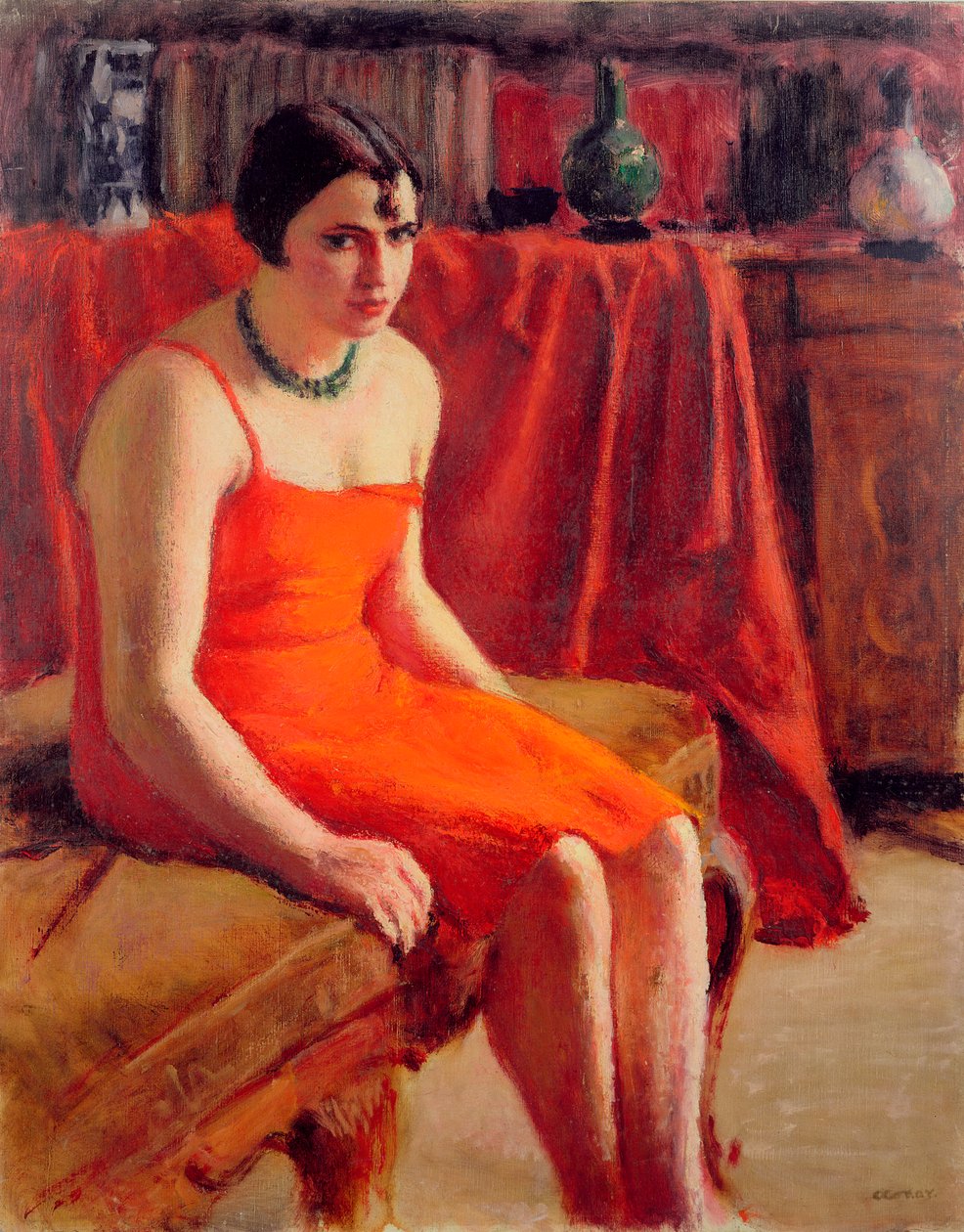 Siedząca kobieta w czerwonej sukience, 1929 autorstwa Roderic O Conor