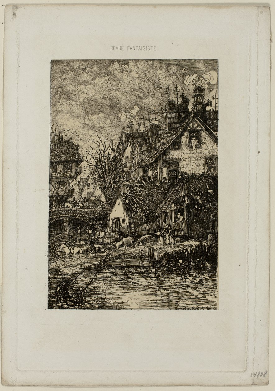 Wejście do wioski, z Revue Fantaisiste autorstwa Rodolphe Bresdin