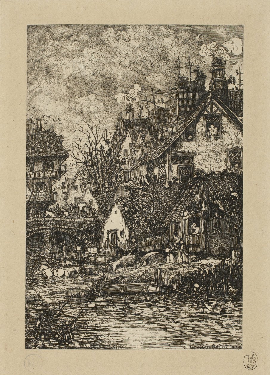 Wejście do wioski, z Revue Fantaisiste autorstwa Rodolphe Bresdin