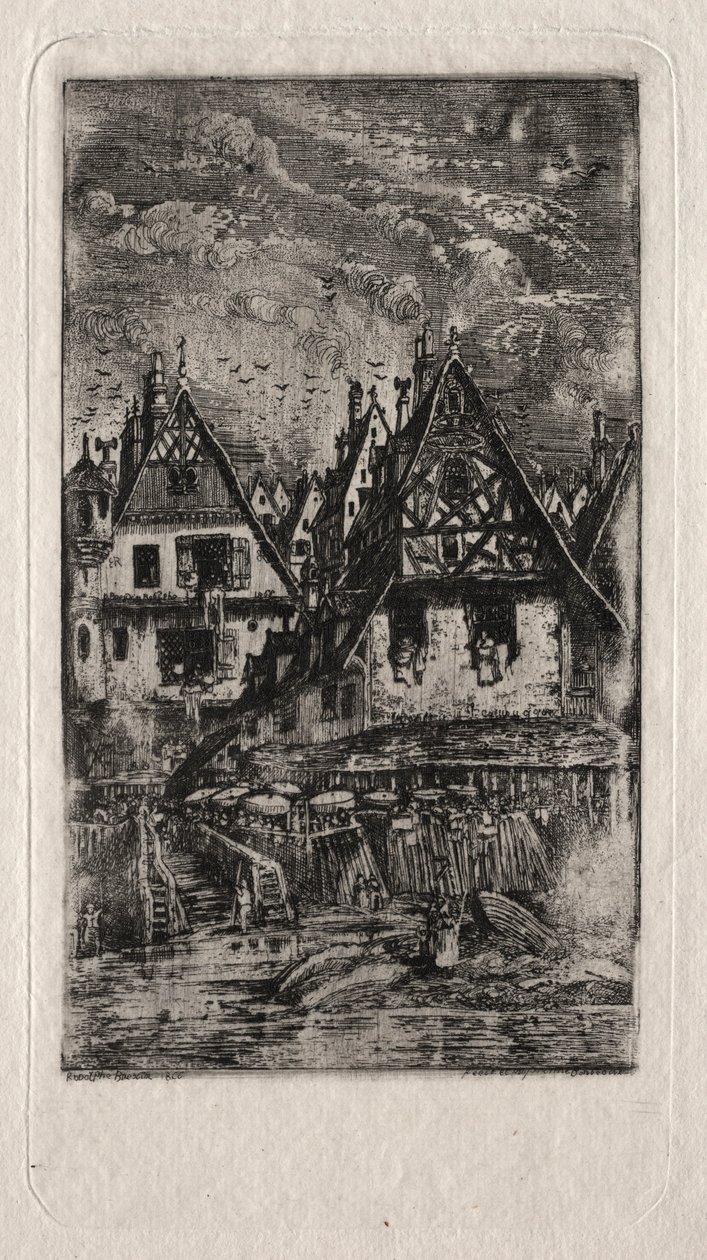 Targowisko z Parasolami, 1866. autorstwa Rodolphe Bresdin