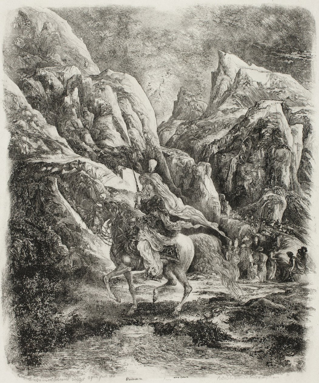 Jeździec w górach autorstwa Rodolphe Bresdin
