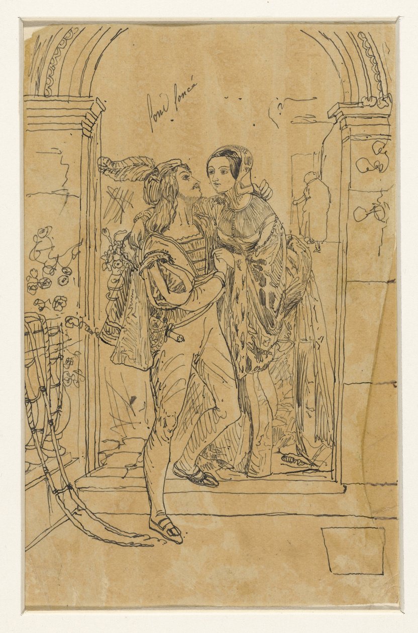 Romeo i Julia w strojach z XV wieku autorstwa Rodolphe Bresdin