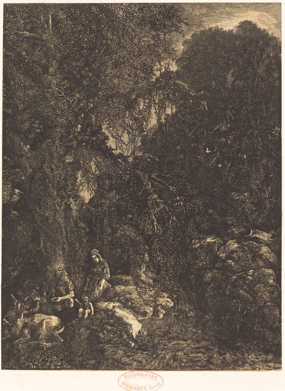 Święta Rodzina z Łaniami autorstwa Rodolphe Bresdin