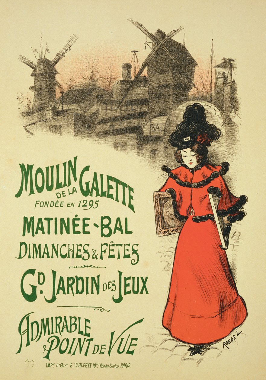 Reprodukcja plakatu reklamującego bal maturalny w "Moulin de la Galette", 1896 (patrz 124022) autorstwa Roedel