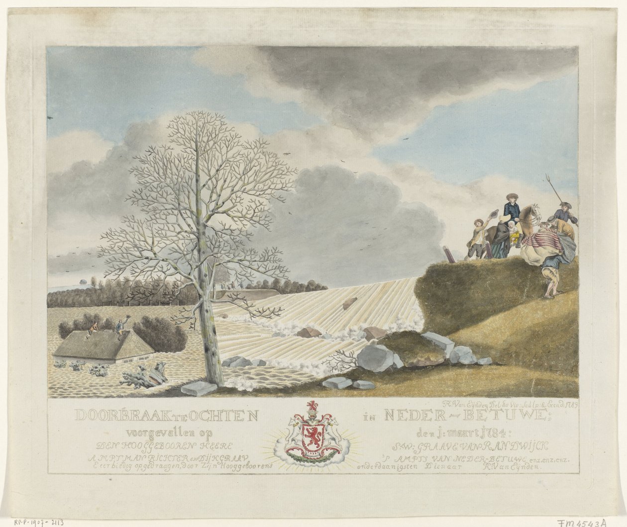 Przełom w Ochten, 1784 Przełom w Ochten w Lower Betuwe; miało miejsce 1 grudnia 1784 r. (tytuł na obiekcie) autorstwa Roeland van Eynden