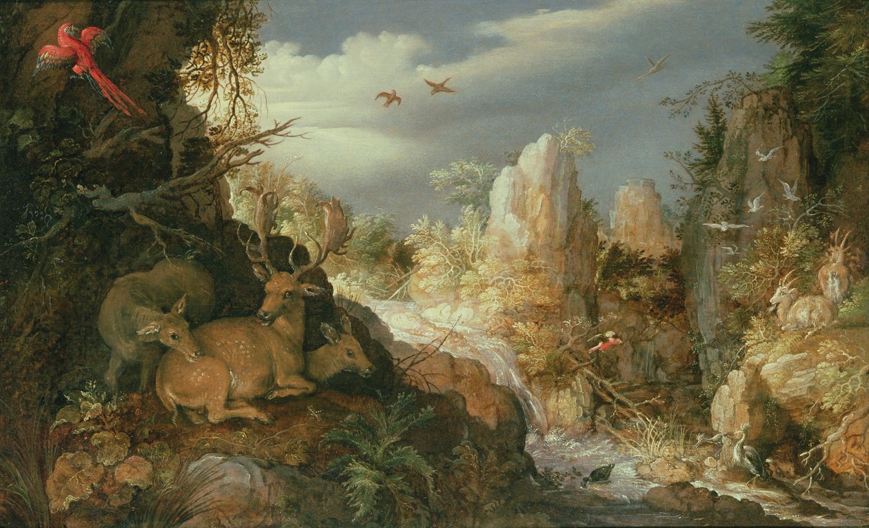 Krajobraz górski z jeleniem autorstwa Roelandt Jacobsz. Savery