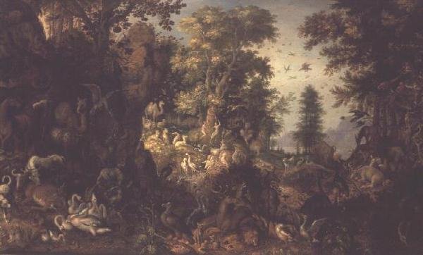 Adam i Ewa w ogrodzie Eden autorstwa Roelandt Jacobsz. Savery