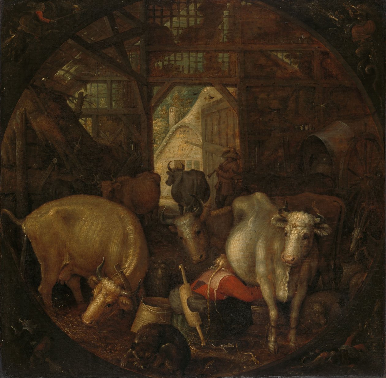 Krowy w stajni; Czarownice w czterech kątach autorstwa Roelandt Jacobsz. Savery