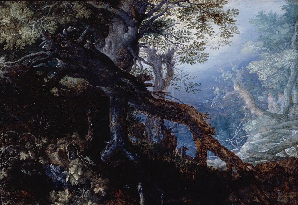 Las z jeleniem, ok. 1608-10 (olej na płycie) autorstwa Roelandt Jacobsz. Savery