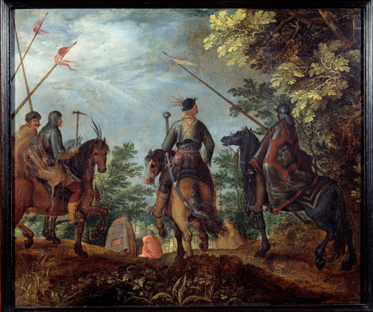 Polscy jeźdźcy spacerują po lesie. Obraz Roelanta (Roelandt) Savery (1576-1639) autorstwa Roelandt Jacobsz. Savery