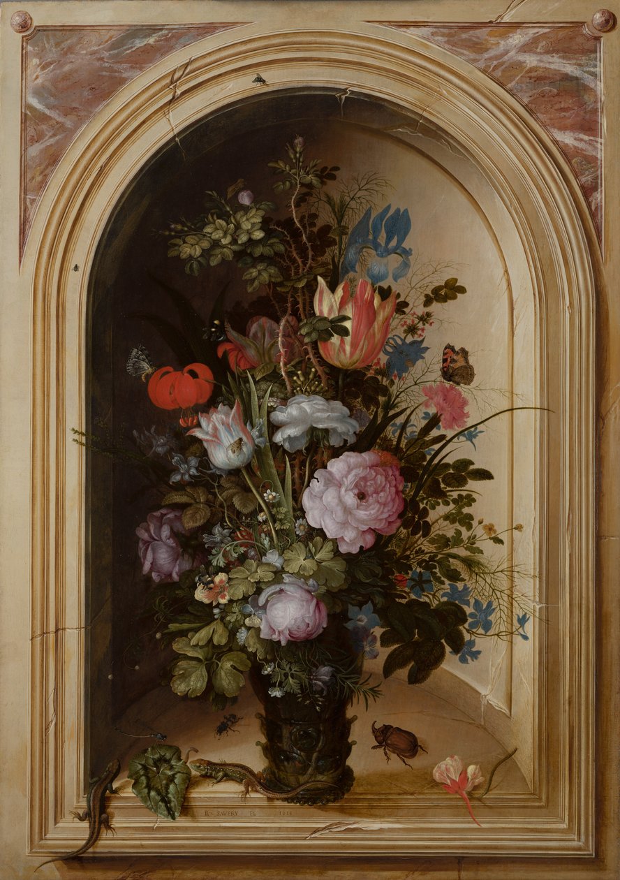Wazon z kwiatami w kamiennej niszy, 1615 autorstwa Roelandt Jacobsz. Savery