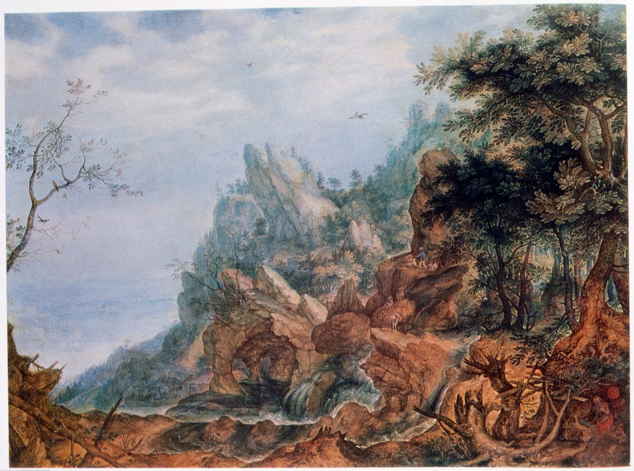 Św. Hieronim w skalistym krajobrazie, c1596-1639 autorstwa Roelandt Savery