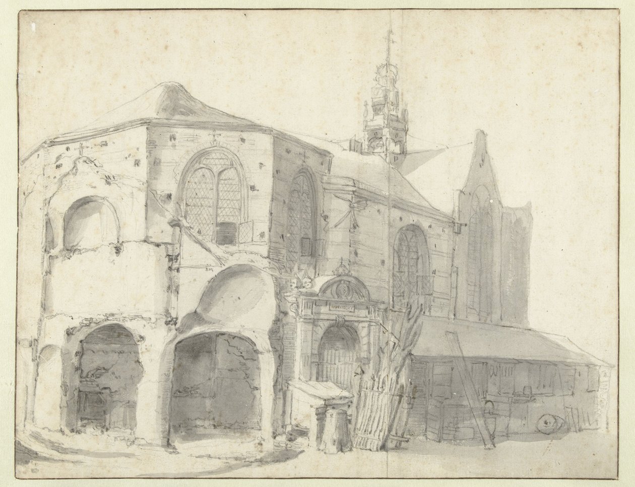 Widok na Jeruzalemkapel i Sint Olofskapel, Amsterdam autorstwa Roelant Roghman (attributed to)