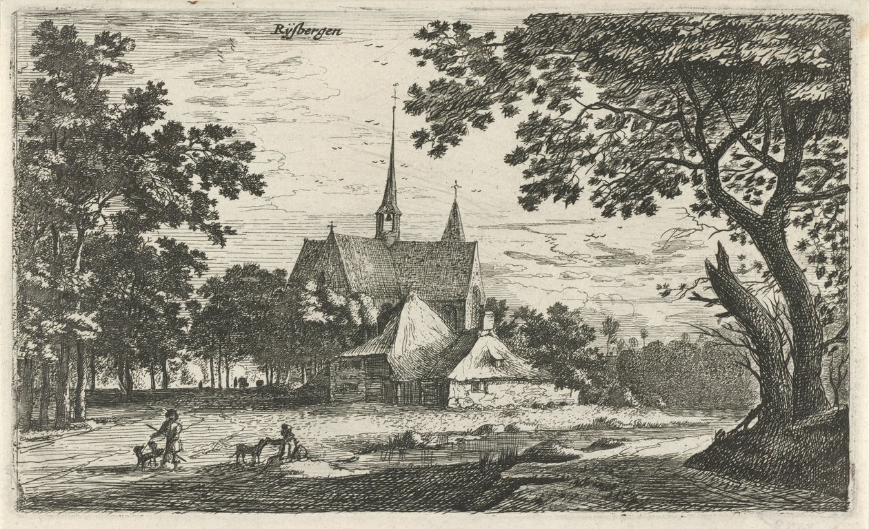 Widok kościoła św. Willibrorda w Klein-Zundert Rysbergen (tytuł na obiekcie) Sceny wiejskie w północnej Holandii (tytuł serii) autorstwa Roelant Roghman
