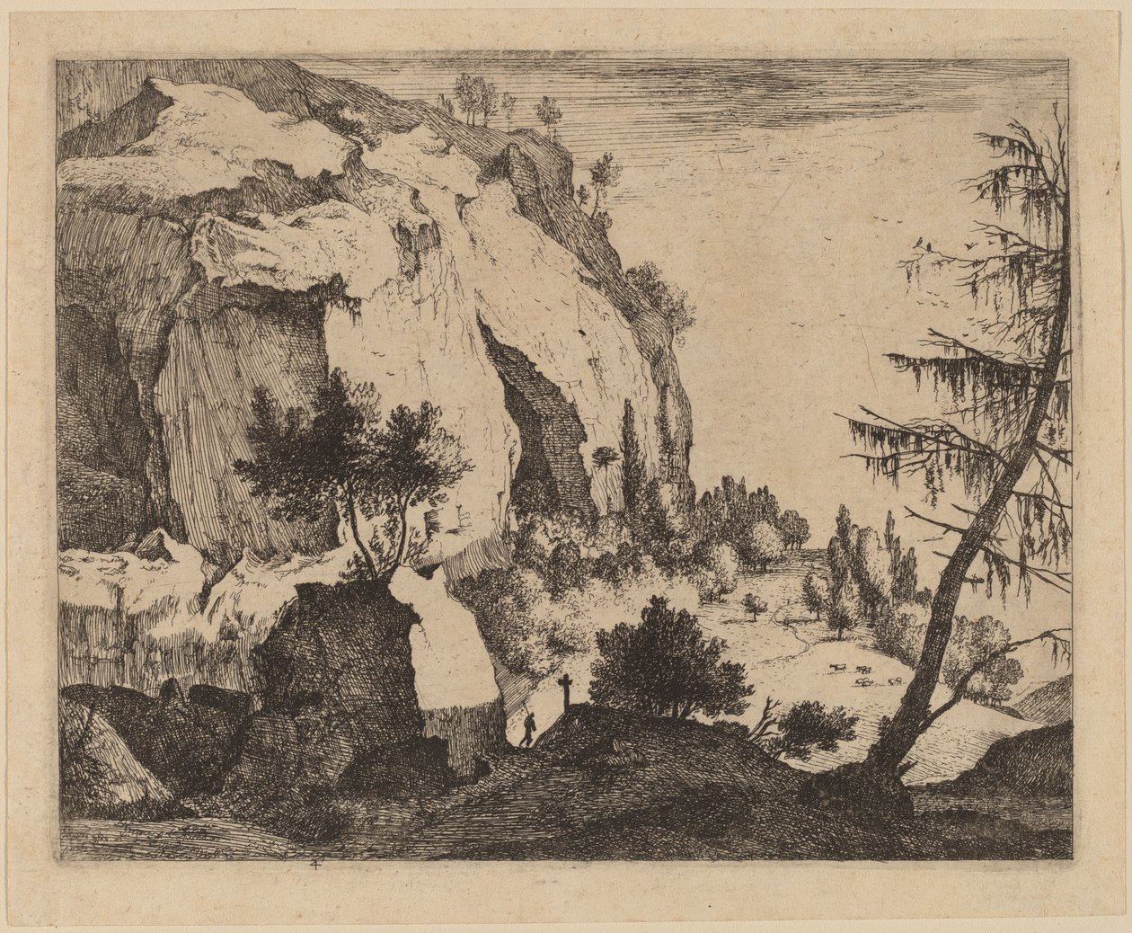 Skalisty krajobraz z jodłą: pl.4 autorstwa Roelant Roghman and Melchior Küsel