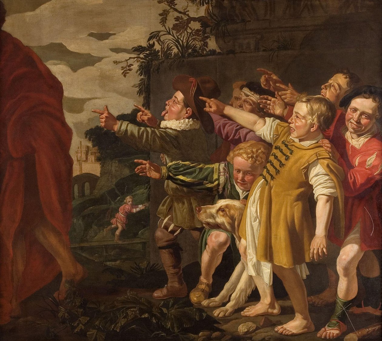Elizeusz wyśmiewany przez małe dzieci (II Królewska 2:24-25) autorstwa Roeloff van Zijl (attributed to)