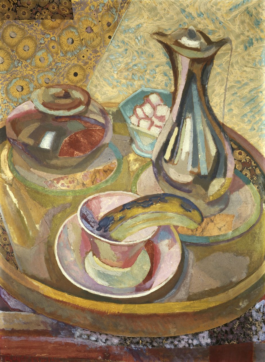 Martwa natura z dzbankiem do kawy, 1915 (kolaż, gwasz, olej na tekturze) autorstwa Roger Eliot Fry