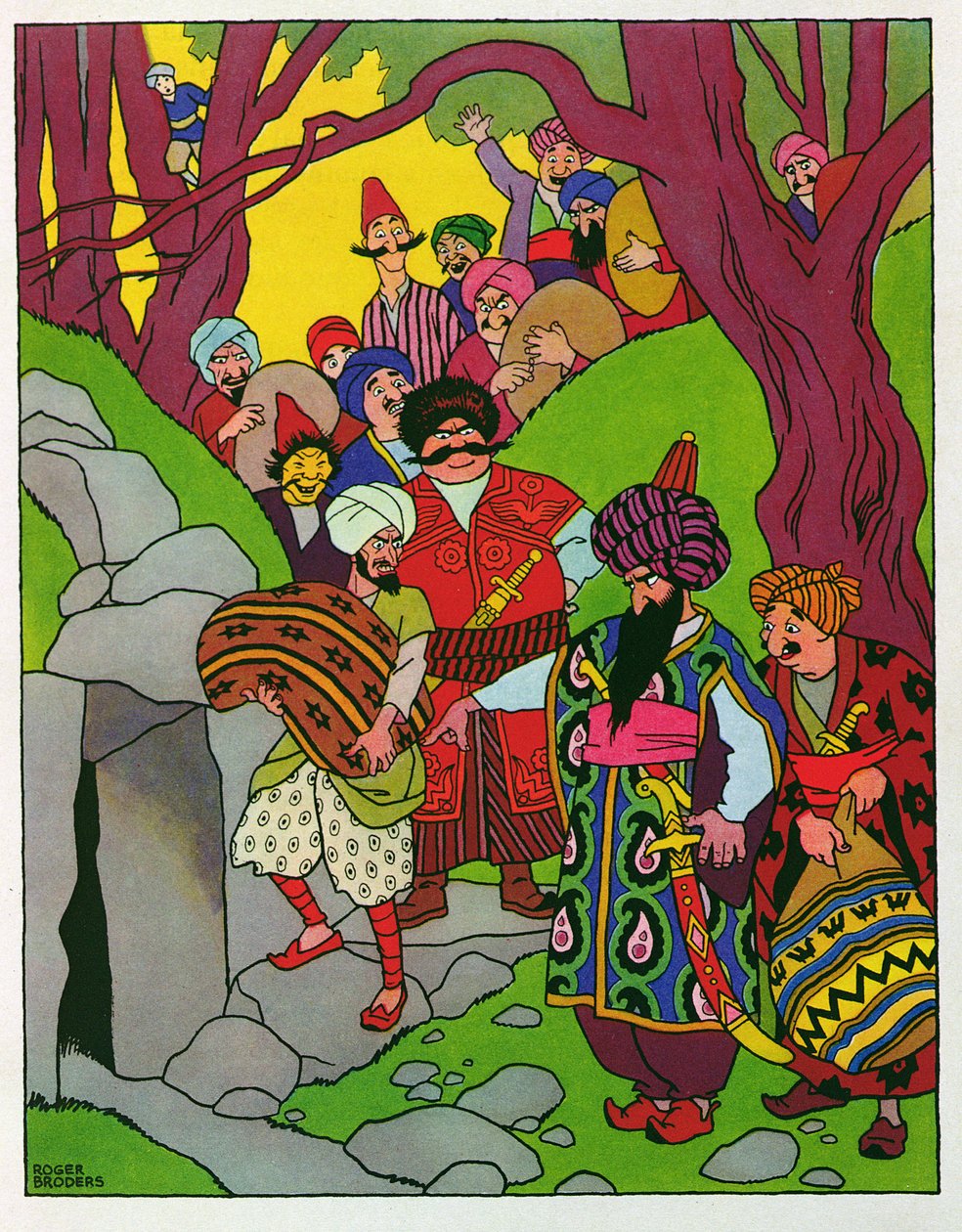 Sezamie otwórz się, ilustracja do filmu "Ali Baba i czterdziestu złodziei" z "Arabskich nocy autorstwa Roger Broders