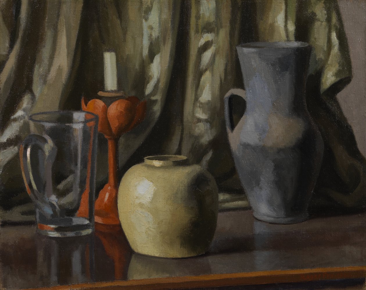 Martwa natura ze świecą i ceramicznymi doniczkami autorstwa Roger Eliot Fry