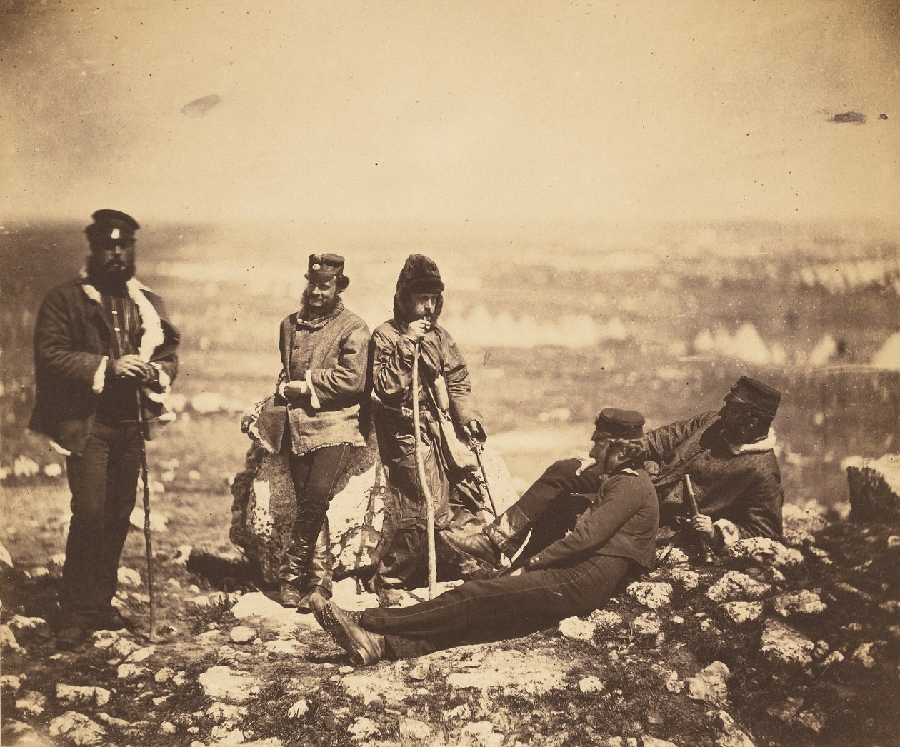 Oficerowie 89. pułku na Cathcarts Hill autorstwa Roger Fenton