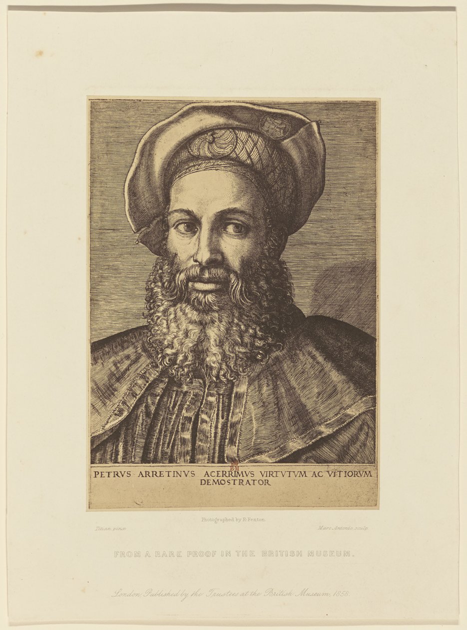 Reprodukcja ryciny Marca Antonia przedstawiającej portret Tycjana. autorstwa Roger Fenton