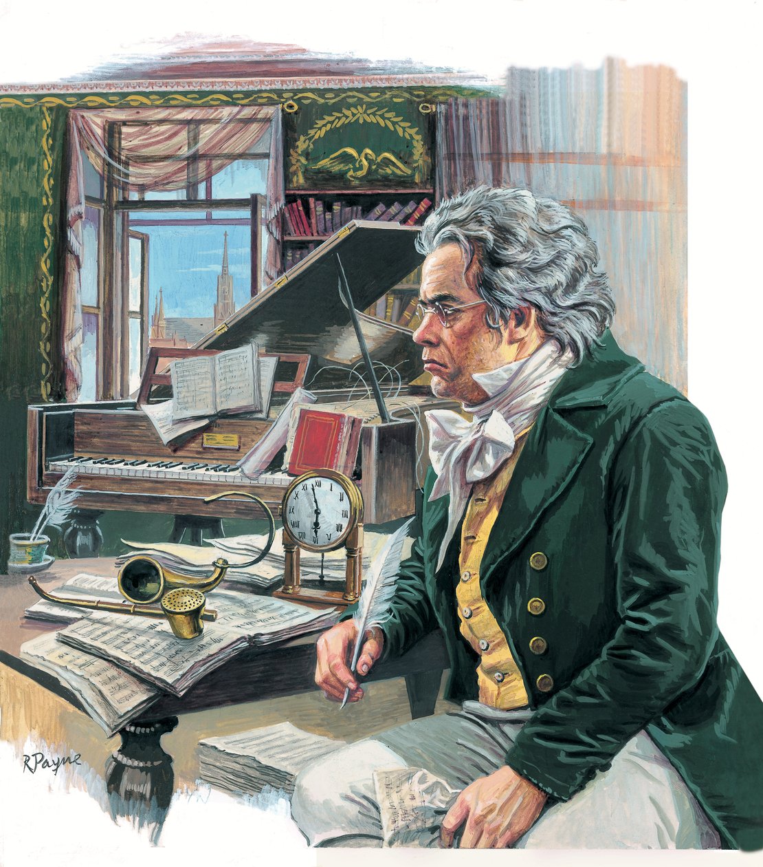 Ludwig van Beethoven (1770-1827) (gwasz na papierze) autorstwa Roger Payne