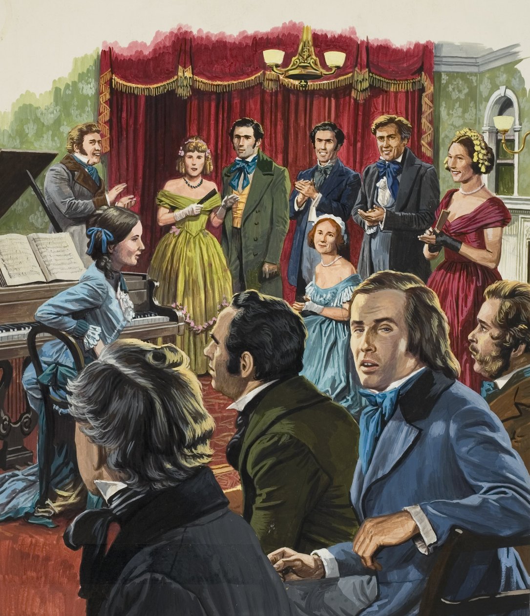 Robert Schumann (1810-1856) podczas recitalu swojej twórczości (gwasz na papierze) autorstwa Roger Payne
