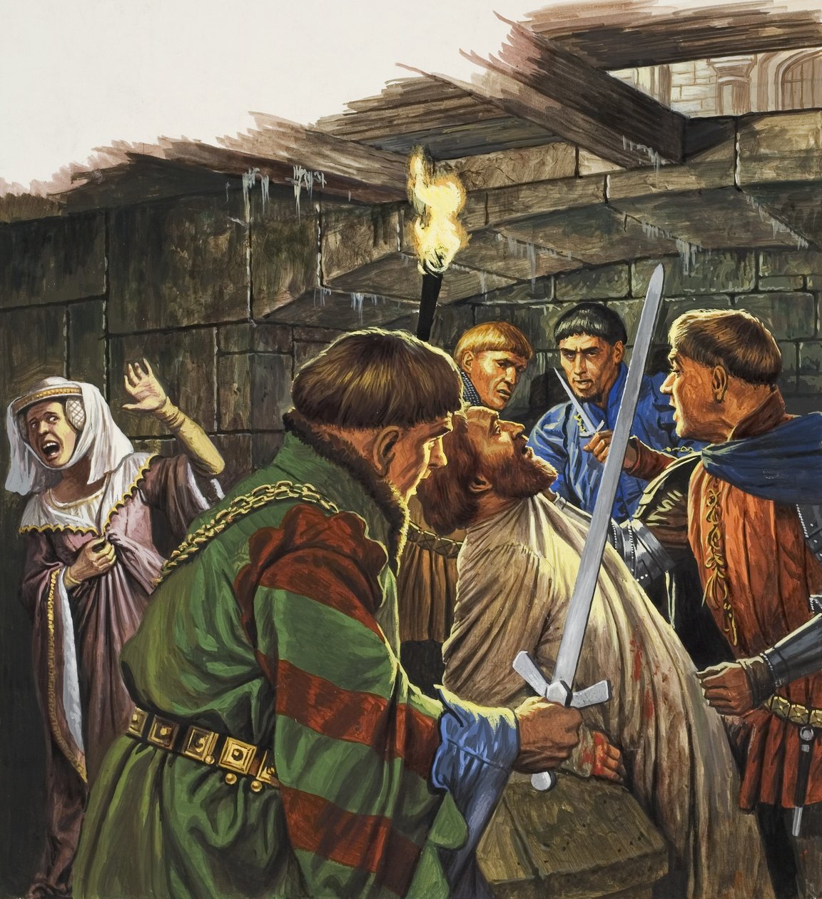 Polowanie na Jakuba I Szkockiego (1394-1437) (gwasz na papierze) autorstwa Roger Payne