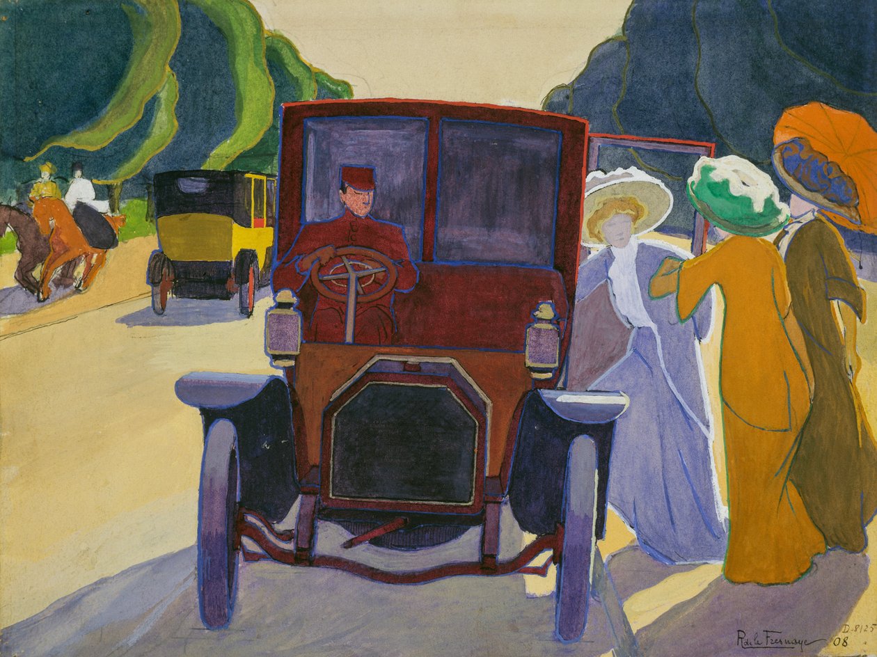 Aleja Akacji w Bois de Boulogne, samochód z kierowcą autorstwa Roger de La Fresnaye