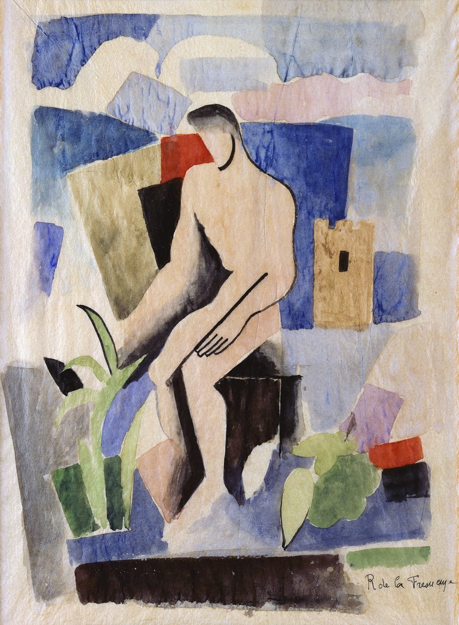 Człowiek na wsi, badanie malarii; Człowiek w krajobrazie, Studium na Paludes, ok. 1920 autorstwa Roger de La Fresnaye