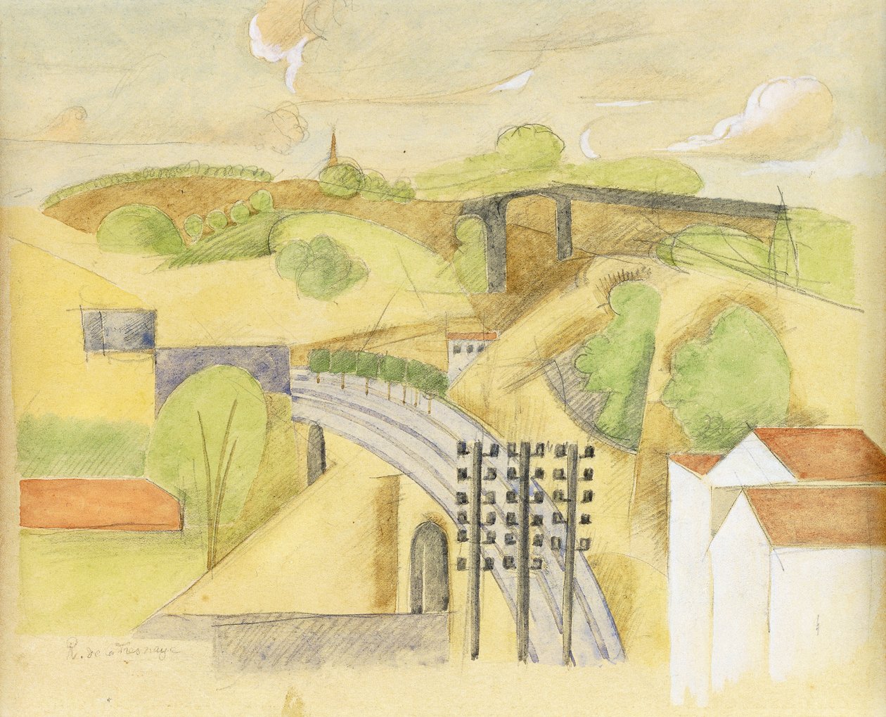 Studium dla wiaduktu Meulan; Studium dla wiaduktu Meulan, 1912 autorstwa Roger de La Fresnaye