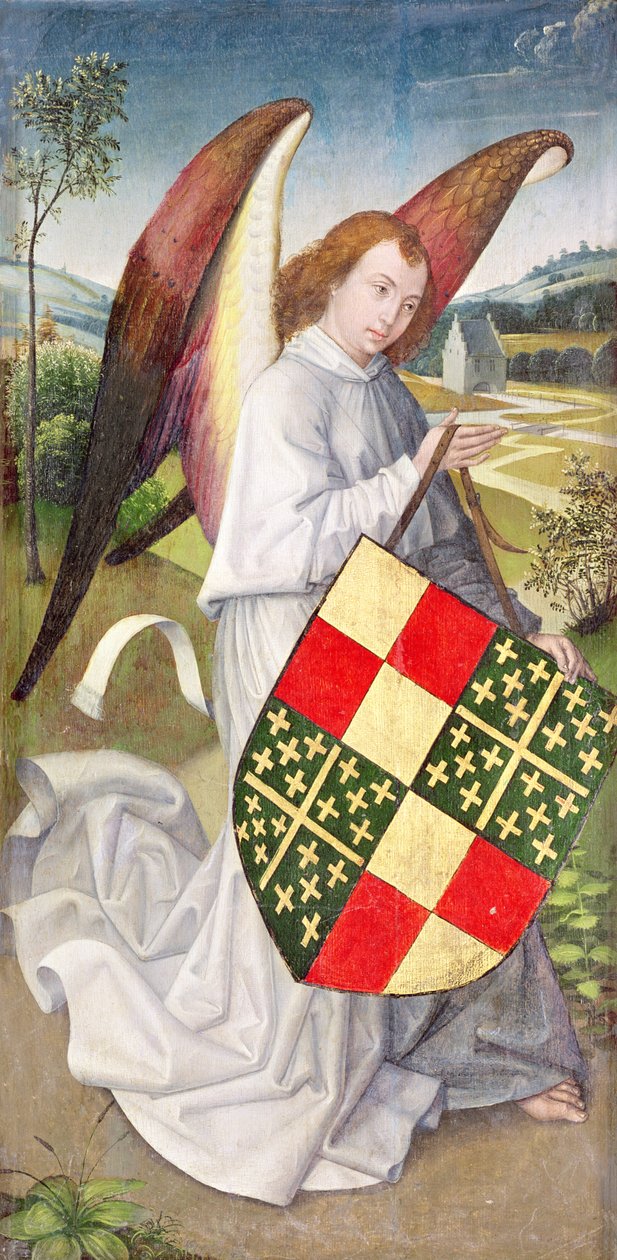 Anioł trzymający tarczę z herbem herbowym de Chaugy i Montagu, 1460-66 autorstwa Rogier van der Weyden