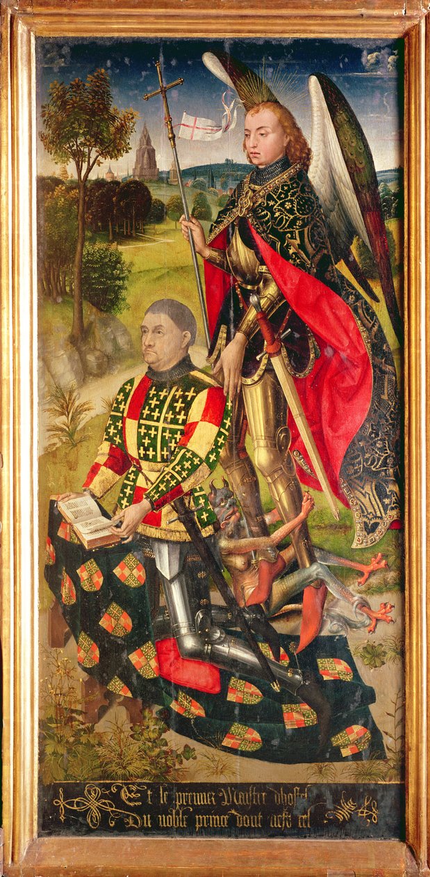 Prawy panel, z poliptyku ołtarza głównego, przedstawiający darczyńcę ołtarza, Michel de Chaugy, 1460-66 autorstwa Rogier van der Weyden