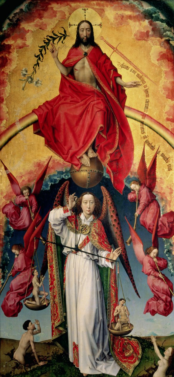 Św. Michał Ważący Dusze, z Sądu Ostatecznego, ok. 1445-50 (zob. 20546) autorstwa Rogier van der Weyden