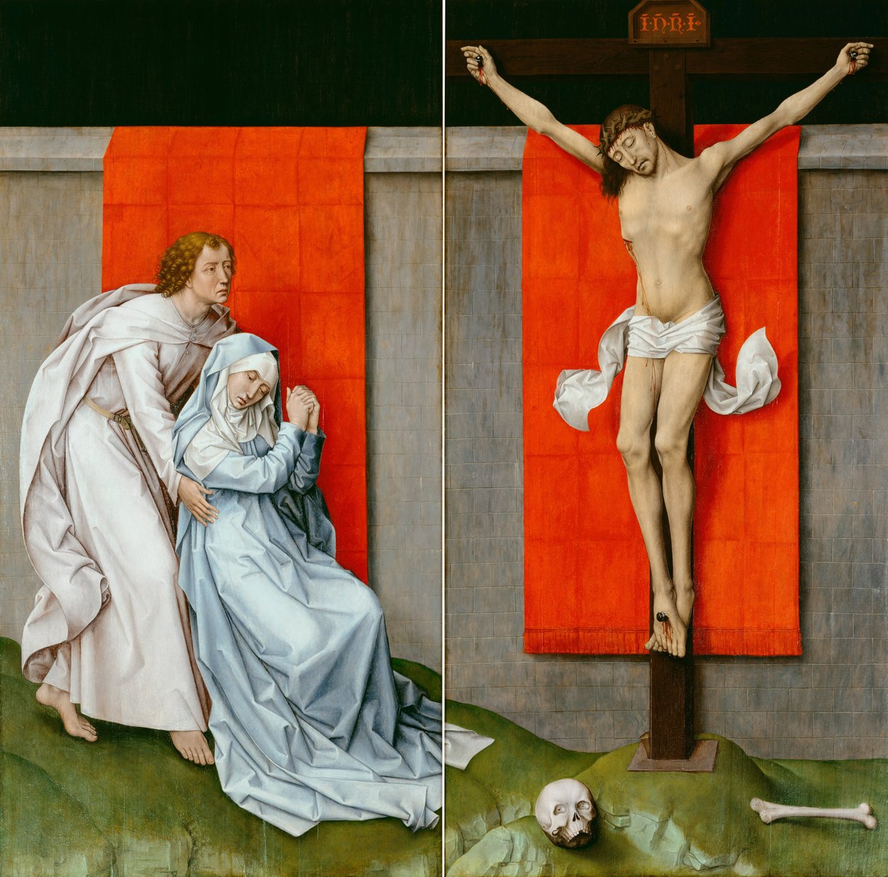 Ukrzyżowanie z żałobą Matki Boskiej i św. Jana Ewangelisty autorstwa Rogier van der Weyden