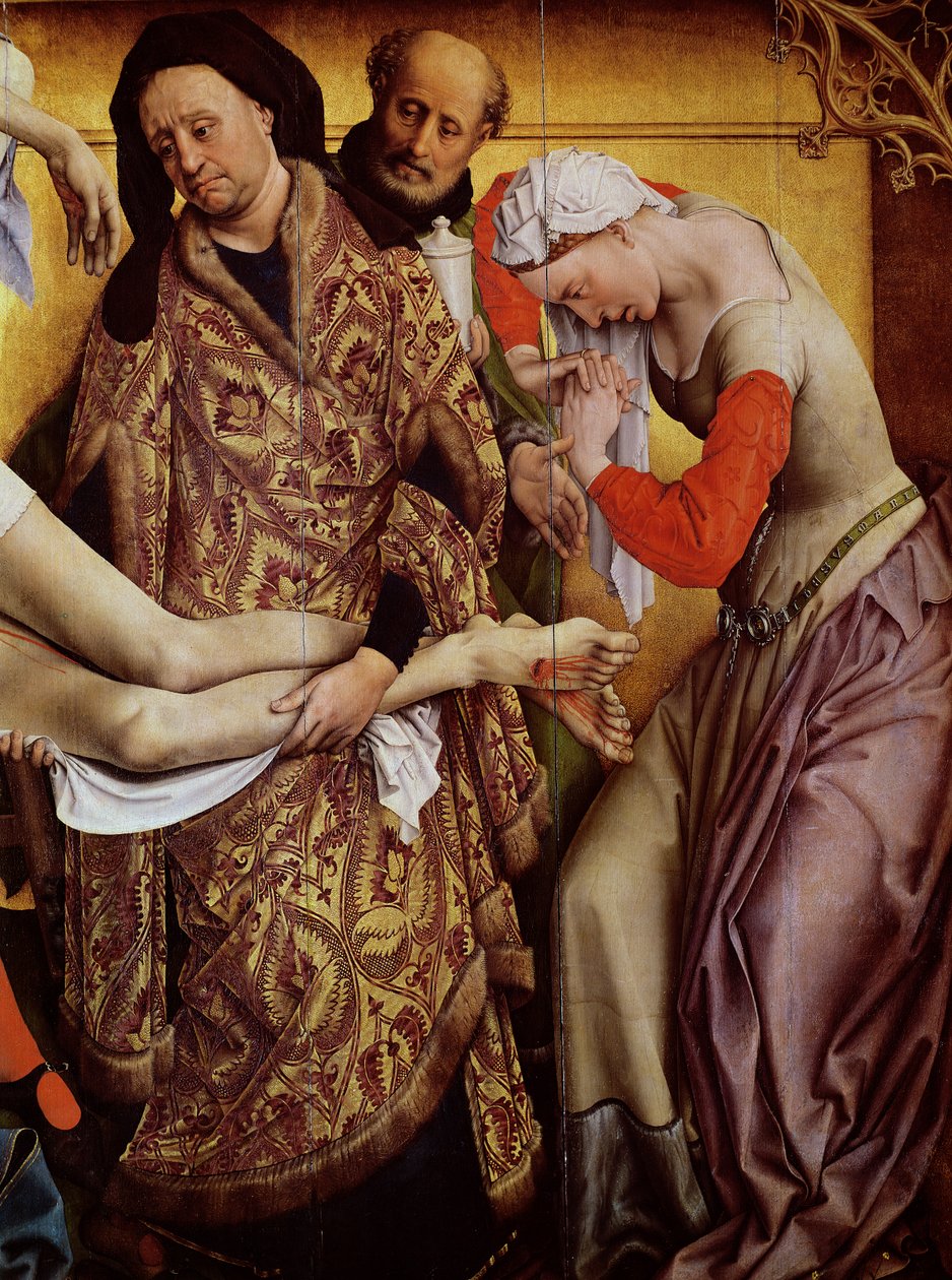 Detal Zstąpienie z krzyża Marii Magdaleny i Józefa z Arymatei, ok. 1436 olej na dębowej desce autorstwa Rogier van der Weyden