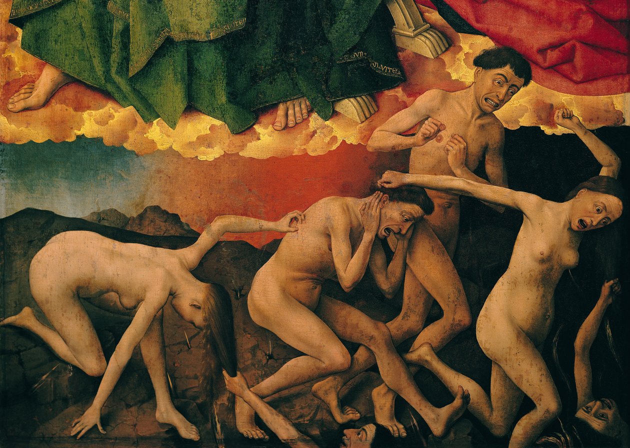 Sąd Ostateczny, szczegół wejścia potępionych do piekła, ok.1445-50 autorstwa Rogier van der Weyden
