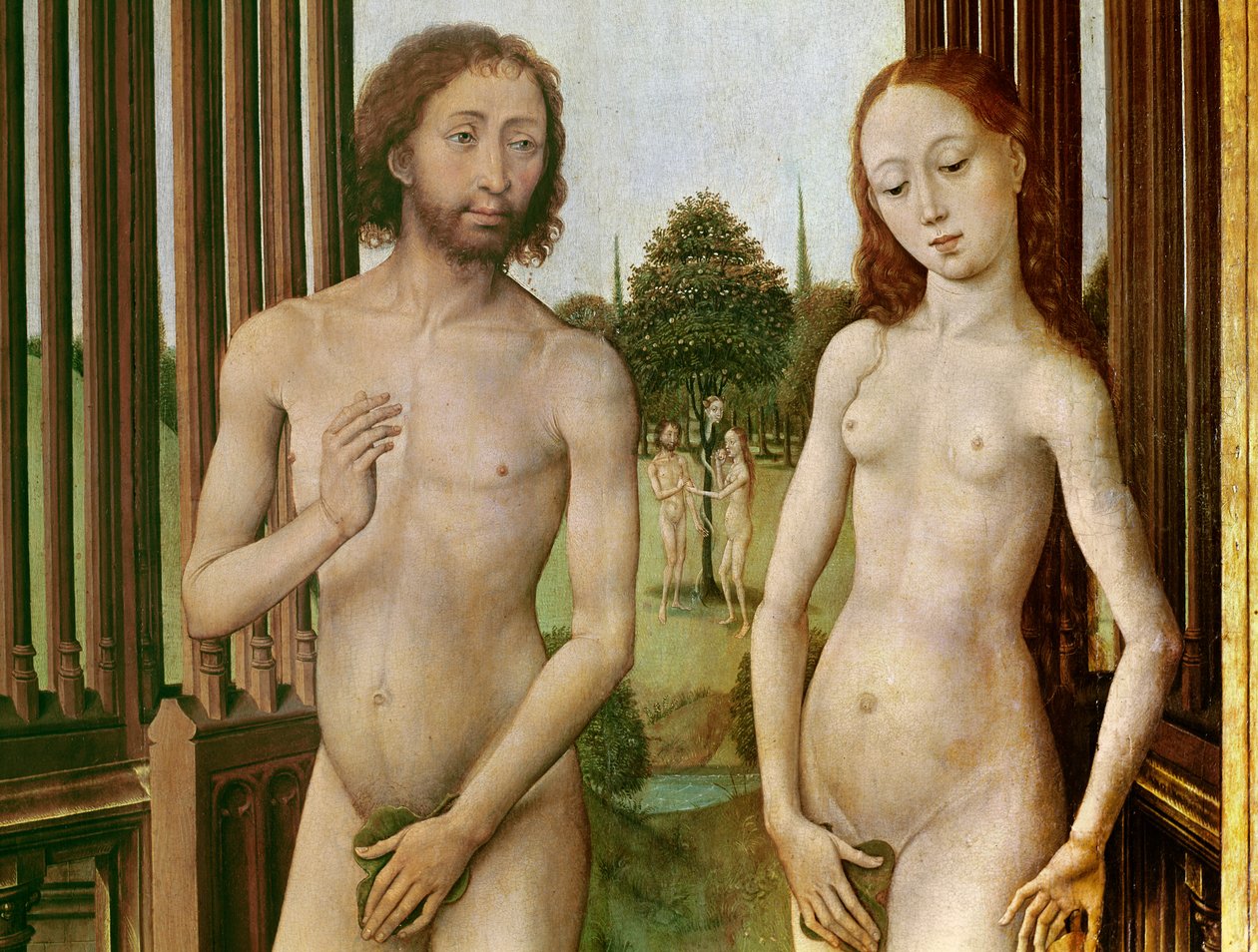 Tryptyk Odkupienia, lewy panel: Adam i Ewa wypędzeni z raju, 1455-59 (olej na drewnie) autorstwa Rogier van der Weyden