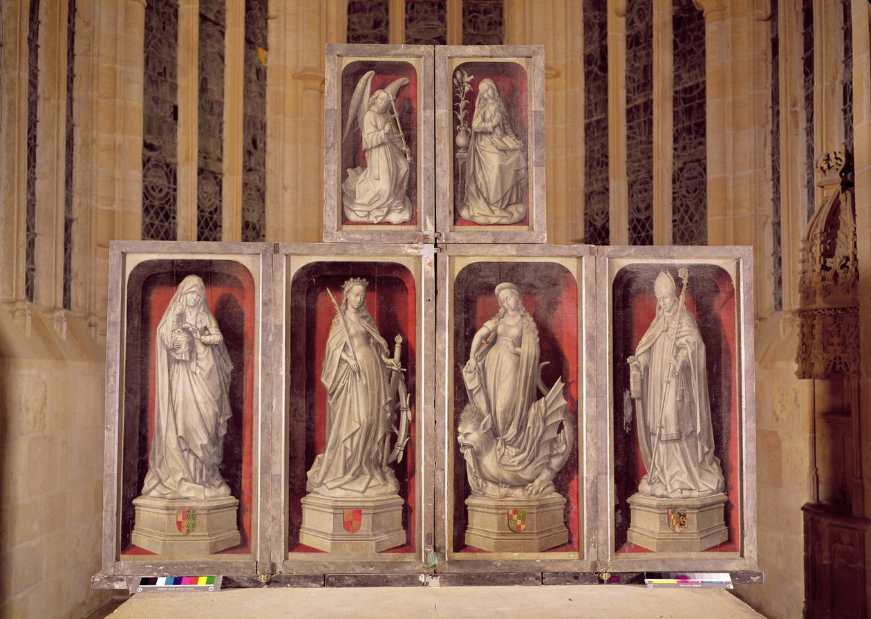 Widok płycin zamkniętego ołtarza, przedstawiających Zwiastowanie i świętych, 1460-66 autorstwa Rogier van der Weyden