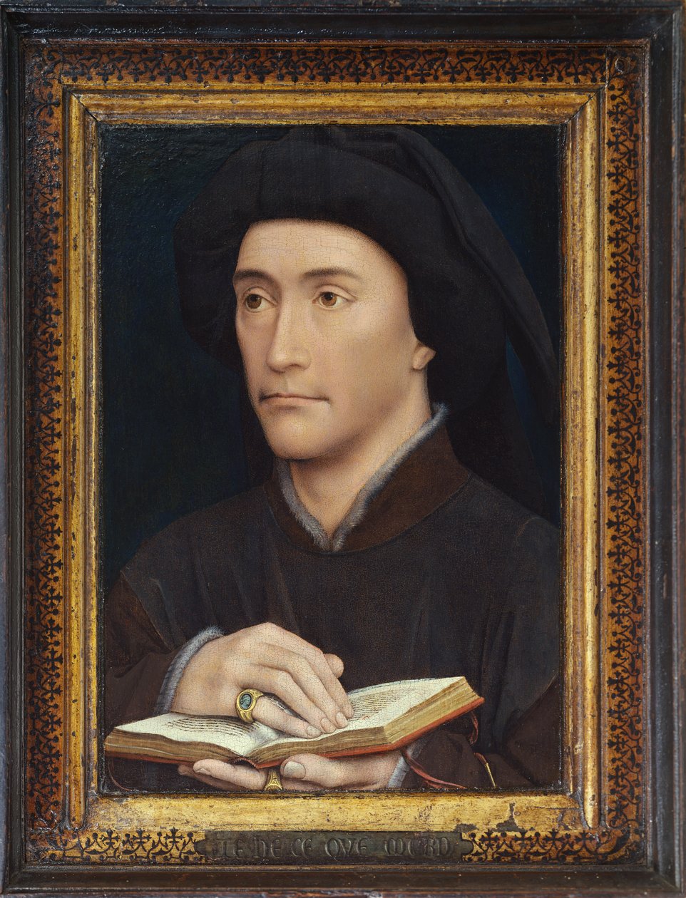 Portret mężczyzny trzymającego otwartą księgę (prawdopodobnie biskup Guillaume Fillastre) przed 1437 r. (odwrotnie patrz 65800) autorstwa Rogier van der Weyden