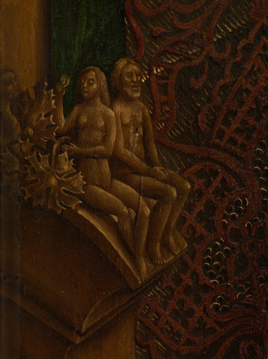 Fragment św. Łukasza rysującego portret Dziewicy (olej na desce) autorstwa Rogier van der (after) Weyden