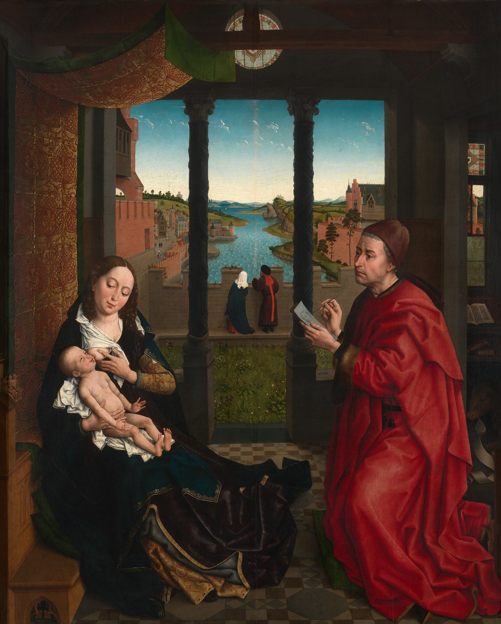 Święty Łukasz rysujący portret Dziewicy (olej na desce) autorstwa Rogier van der (after) Weyden