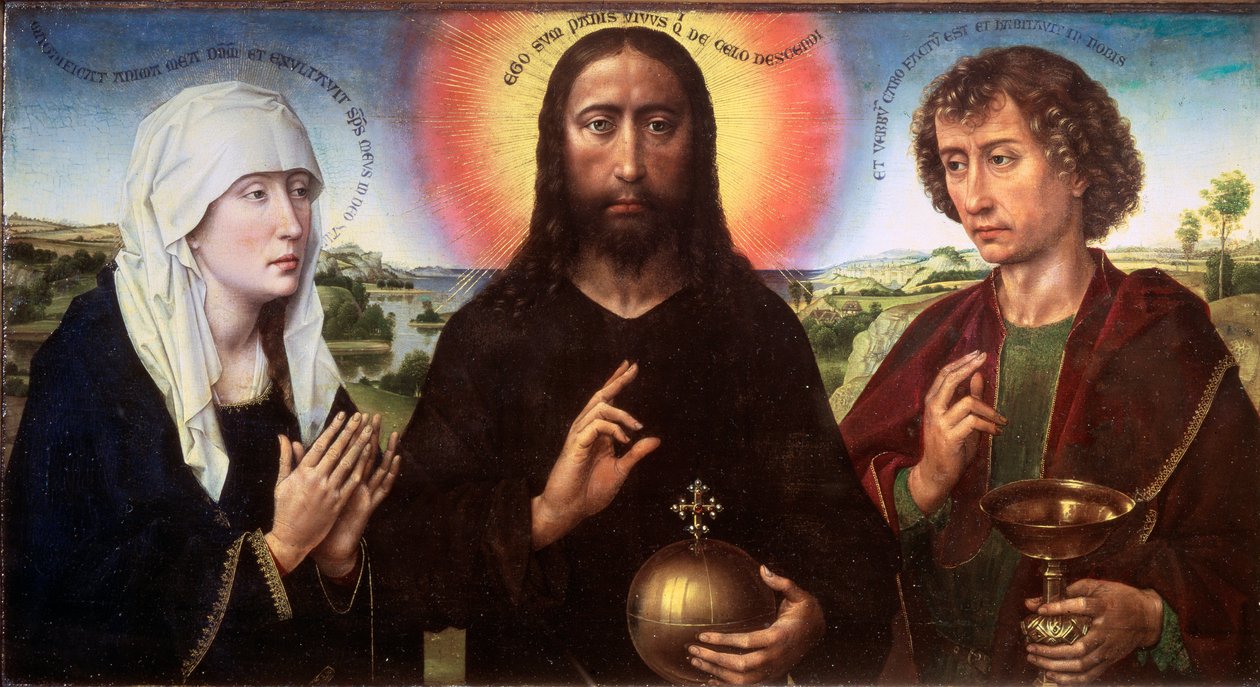 Chrystus Odkupiciel między Dziewicą a św. Janem Ewangelistą (Tryptyk Braque), ok. 1450 (Olej na desce) autorstwa Rogier van der Weyden